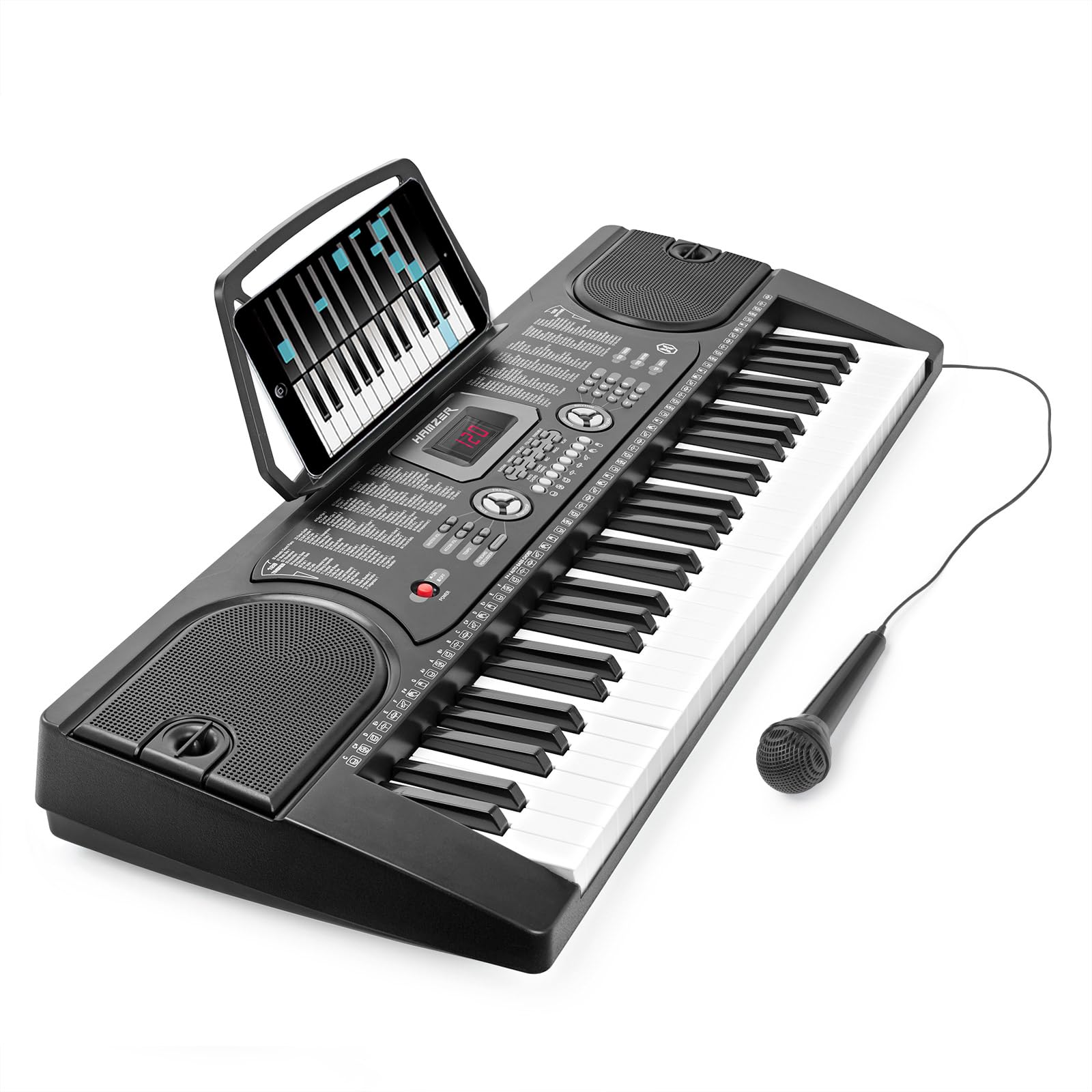 Hamzer 61 Key Beginner Electronic Keyboard Piano with Built-In Speakers, Portable Digital Piano Keyboard Includes Microphone and Keynote Stickers