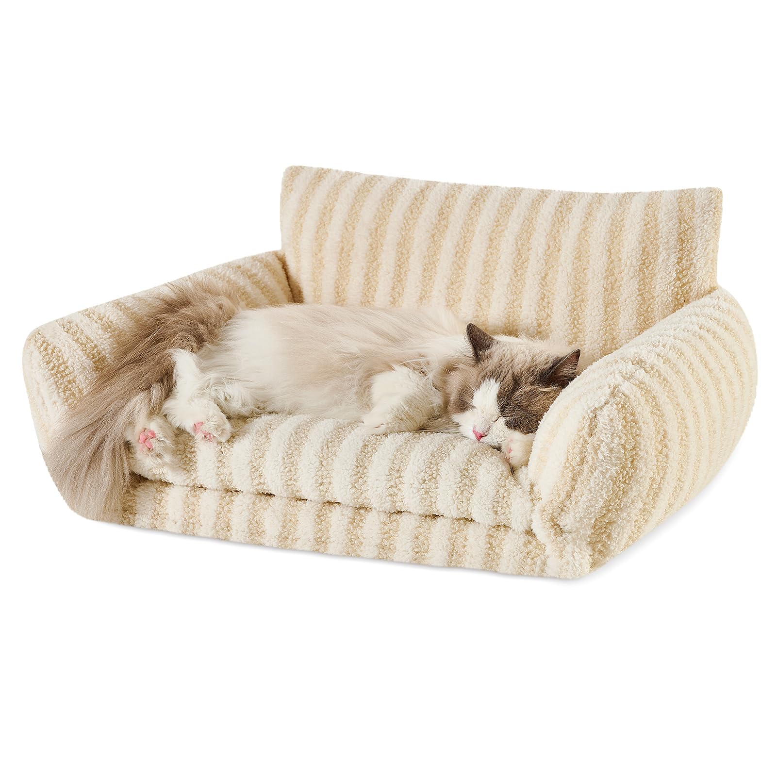 Hollypet Cat Bed Fluffy Plush Mutifuctional Double-Layer Soft Pet Couch Orthopedic Sofa Nest Beds for Small Cats and Dogs, Beige (25x20x13 inch) — image 1