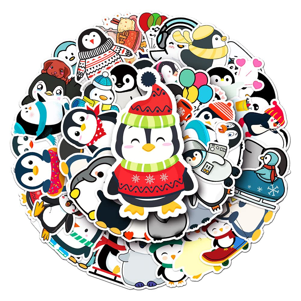Qaxrocyn Penguin Cartoon Vinyl Stickers, 50 Pcs Waterproof Animal Decals For Laptops, Scrapbooking, Notebooks, Water Bottles, Suitcases, Phones & Diy Decor