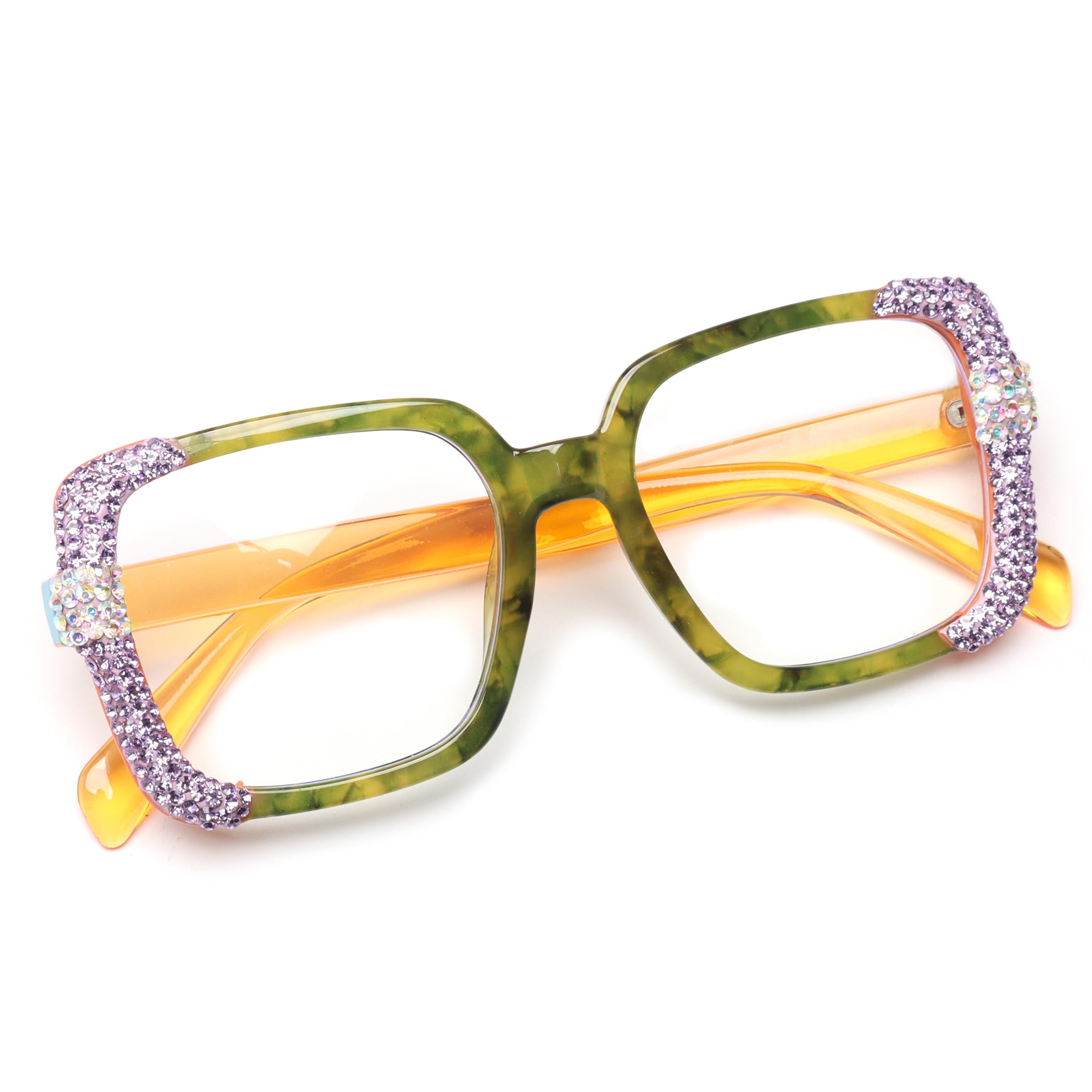 bullabulling Shiny Diamond Bling Rhinestone Reading Glasses for Women Oprah styleBlue Light Blocking Ladies Readers
