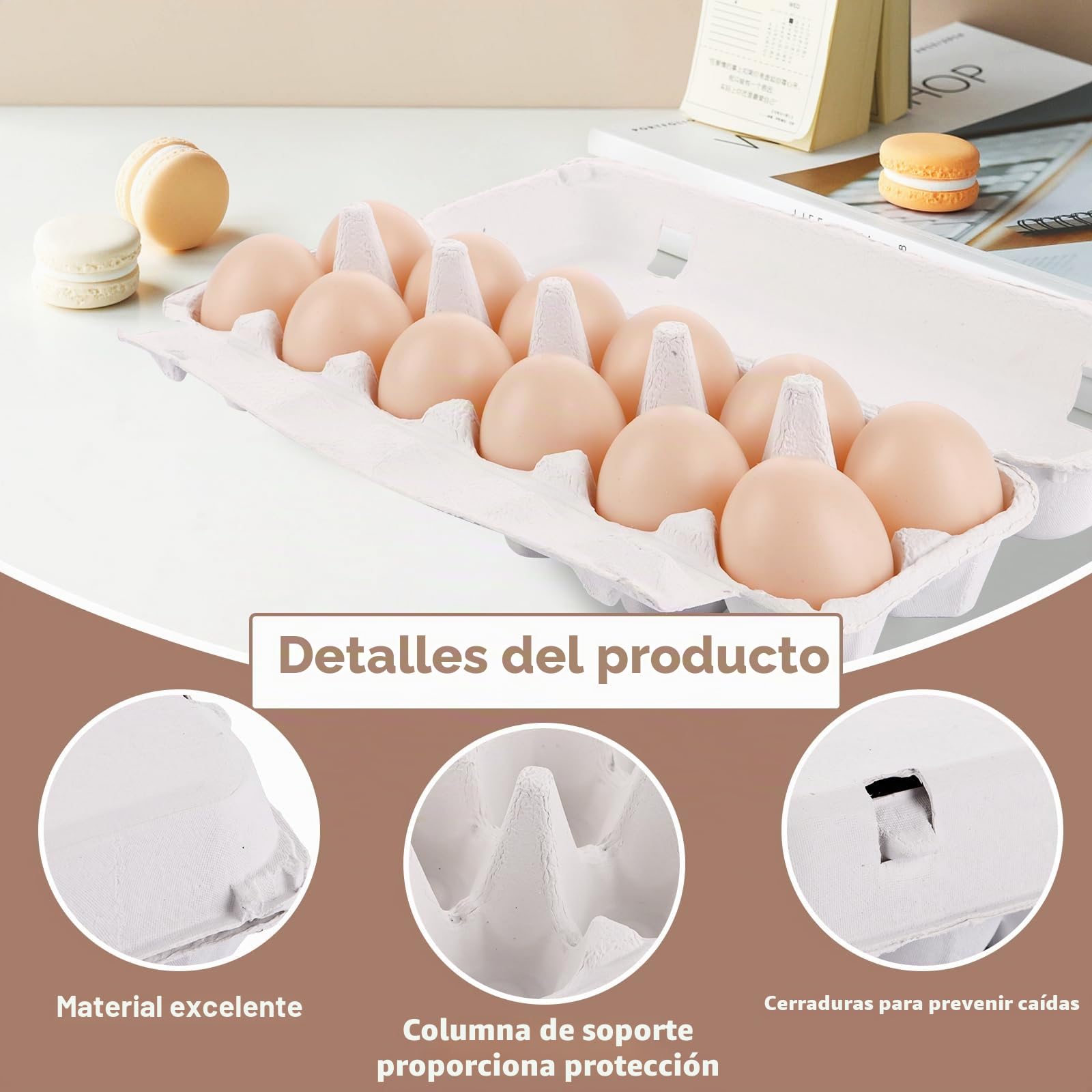 Cajas de cartón para huevos, 12 unidades, cartón de 12 unidades, con tapa, para 12 huevos, con pegatinas, biodegradables, para huevos, color blanco