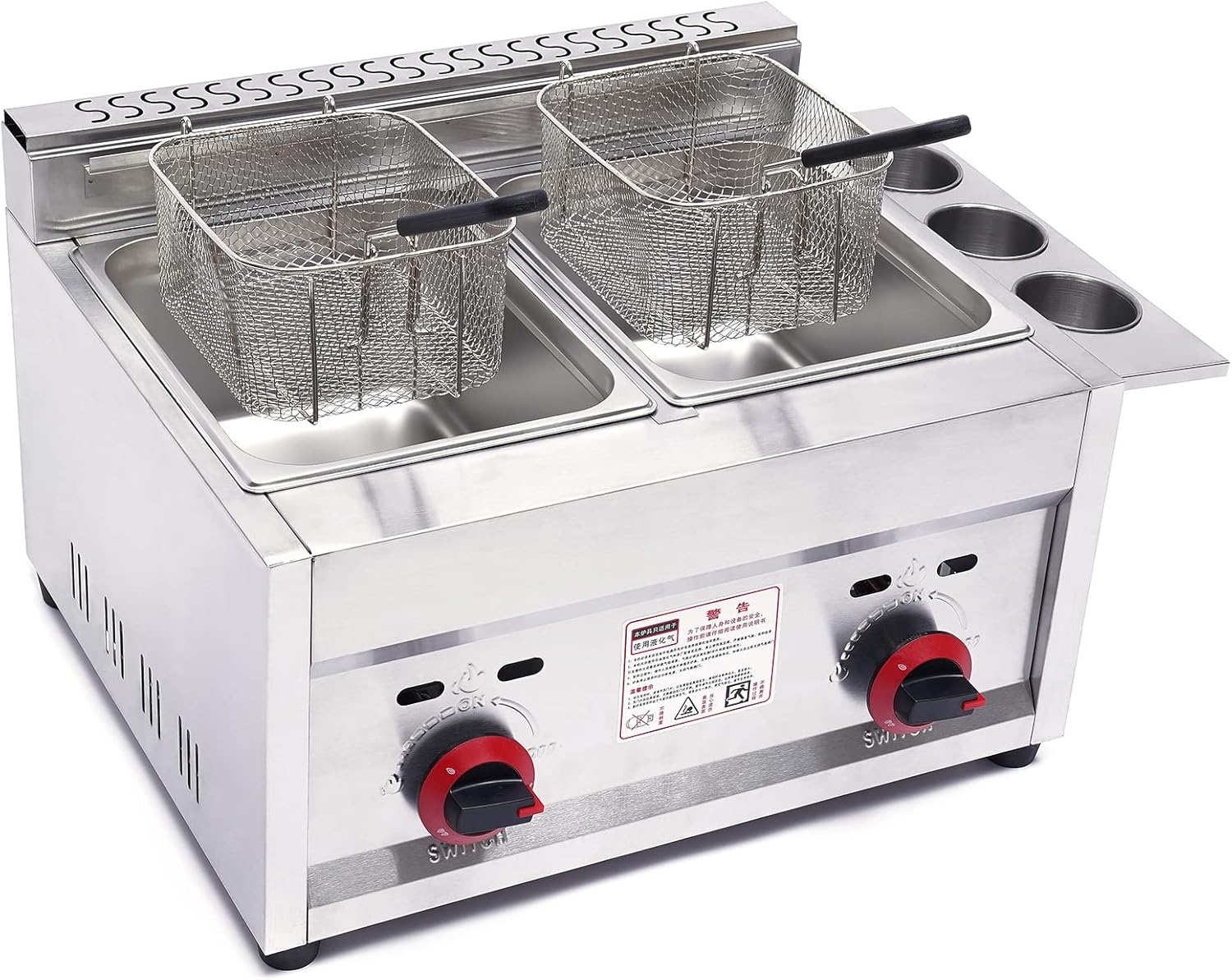 12 Liter Commercial Countertop Deep Gas Fryer Stainless Steel Outdoor Cooker 6L Basket ×2 Chicken Chips Fryer For French Fries Home Kitchen Restaurant