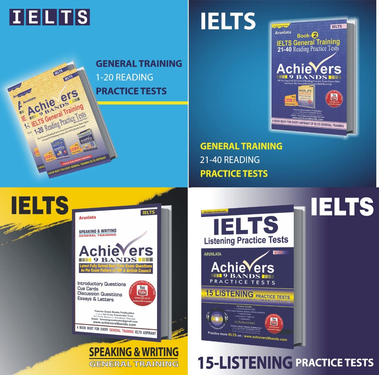 4 Modules General Training Combo 40 Readings, 15 Listenings , 100 Writings, 900 Speaking- Solved, Achievers 9 Bands, Latest October Edition - 2025, Author: Arunlata (Fourth Edition 2022) Paperback – Special Edition, 23 October 2019