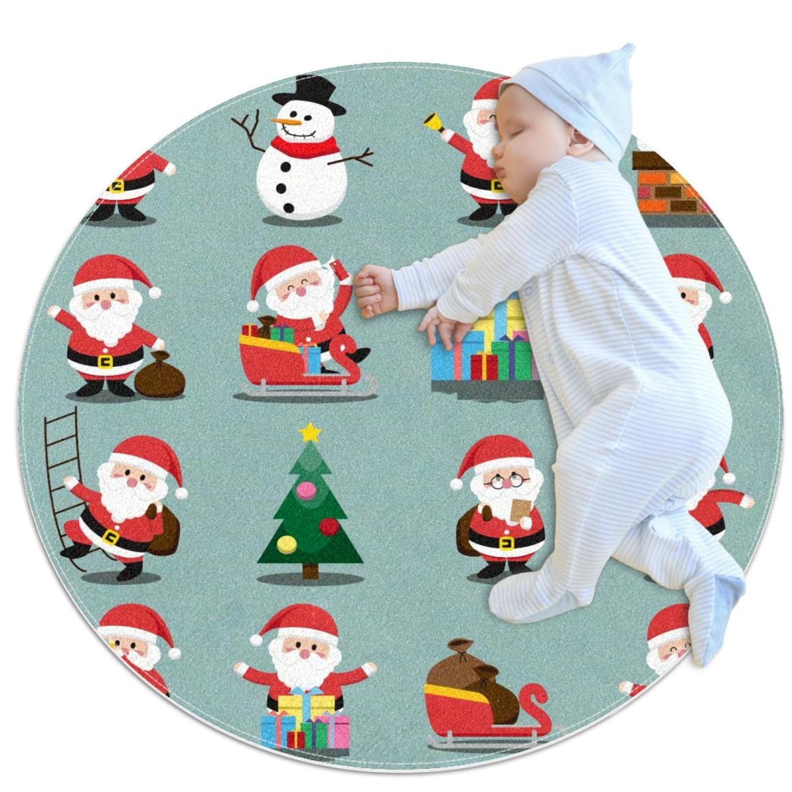 Tapis rond Noël 100x100cm pour égayer la chambre de vos enfants avec ses arbres colorés