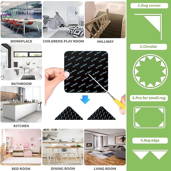 16PCS Grippers of Rug Pad, Non-Slip Rug Tape for Hardwood & Tile