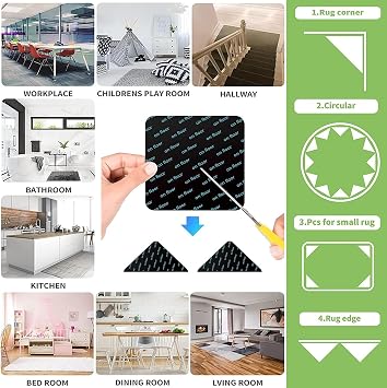 16PCS Grippers of Rug Pad, Non-Slip Rug Tape for Hardwood & Tile