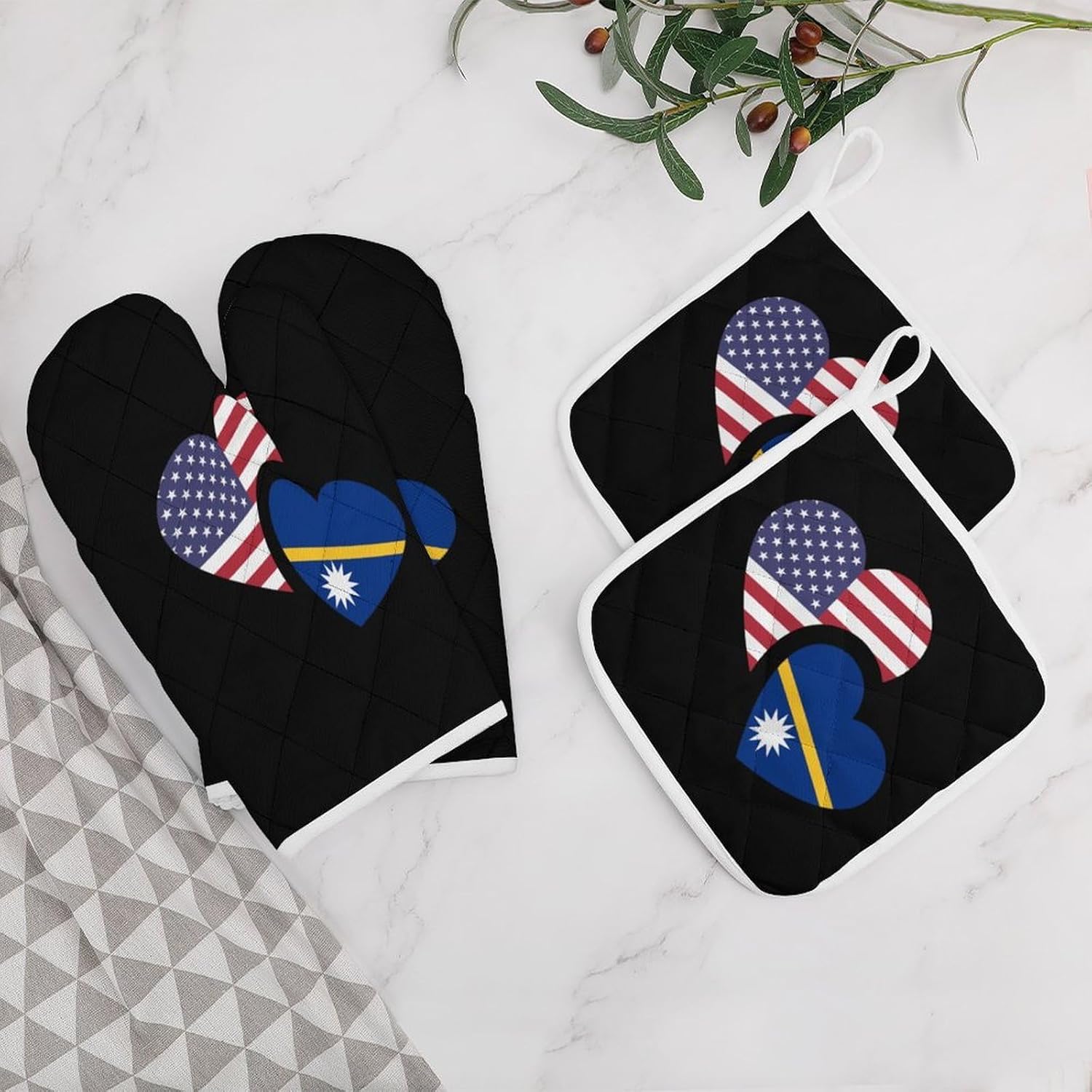 Nauru U.S. Flag Oven Mitts and Pot Holders 4Pcs Set Heat Resistant Cooking Mitts Hot Pads