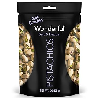 Wonderful Pistachios In Shell, Salt & Pepper, 7 Ounce Resealable Bag, Healthy Snack, Protein Snack, Pantry Staple