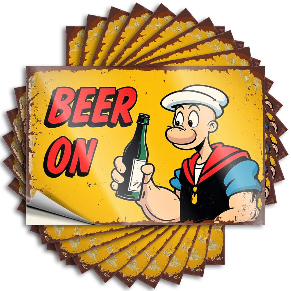 Dorm Room Accessories Lettering Sticker Durable Cover | Beer On Popeye Holding A Bottle Feminist Self Adhesive Sticker for Military DIY(8X12CM)