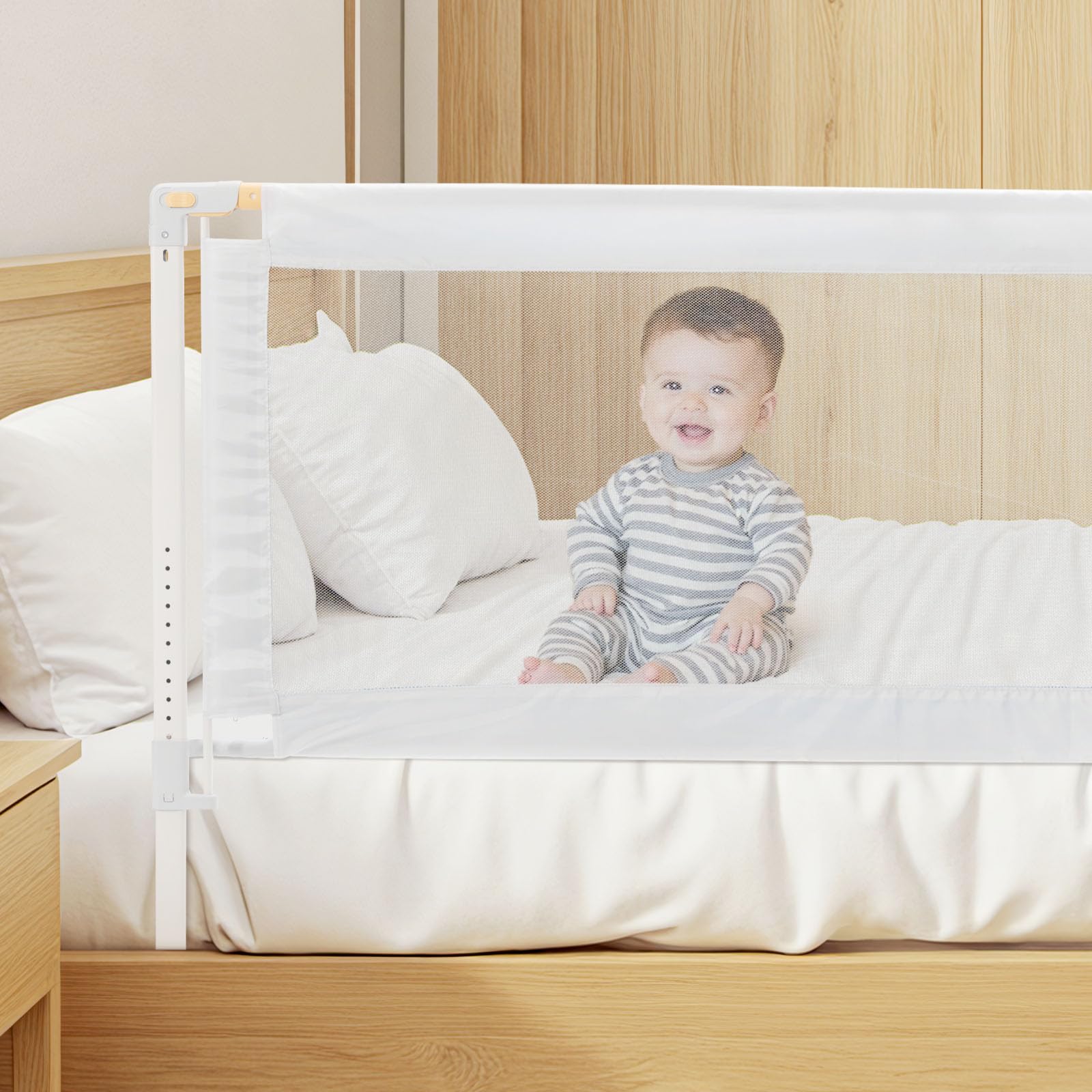 VEVOR Sponda 3 Lati per Letto per Bambini Lunghezza 2 m, Barriera per Lettino per Neonati con Tubo di Ferro Rinforzato, Tessuto Oxford, Altezza Regolabile 68-89 cm, per Materassi di Spessore 5-27 cm
