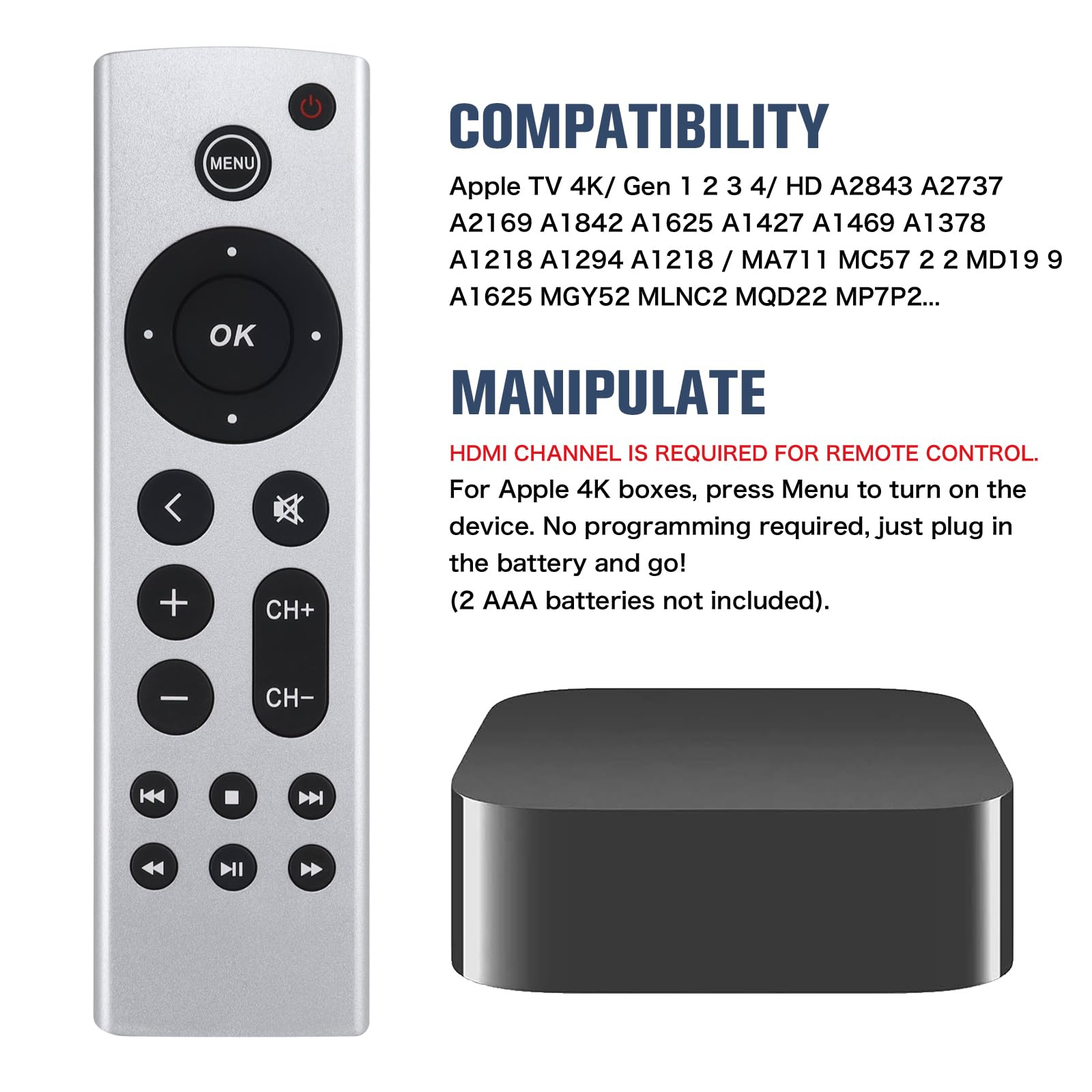dapodera Universal Replacement Remote Fit for Apple Tv 4k/ Gen 1 2