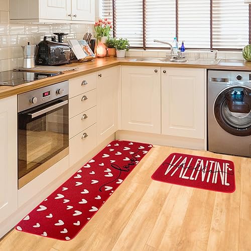 Miniatura 6 de DALISHI Juego de alfombrillas decorativas de cocina para el día de San Valentín, de 2 a 16 x 24 pulgadas y 16 x 48 pulgadas (alfombras de cocina