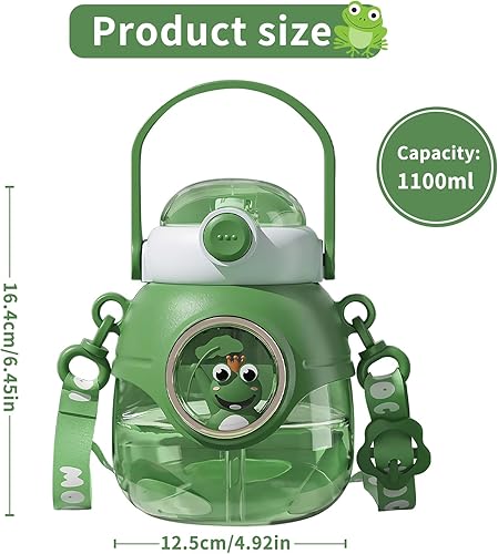 Miniatura 2 de Yenergy Botella de agua con pajilla, botellas de agua Kawaii de 37 onzas con correa ajustable para mujeres, adolescentes, niñas, regalos de oficina,