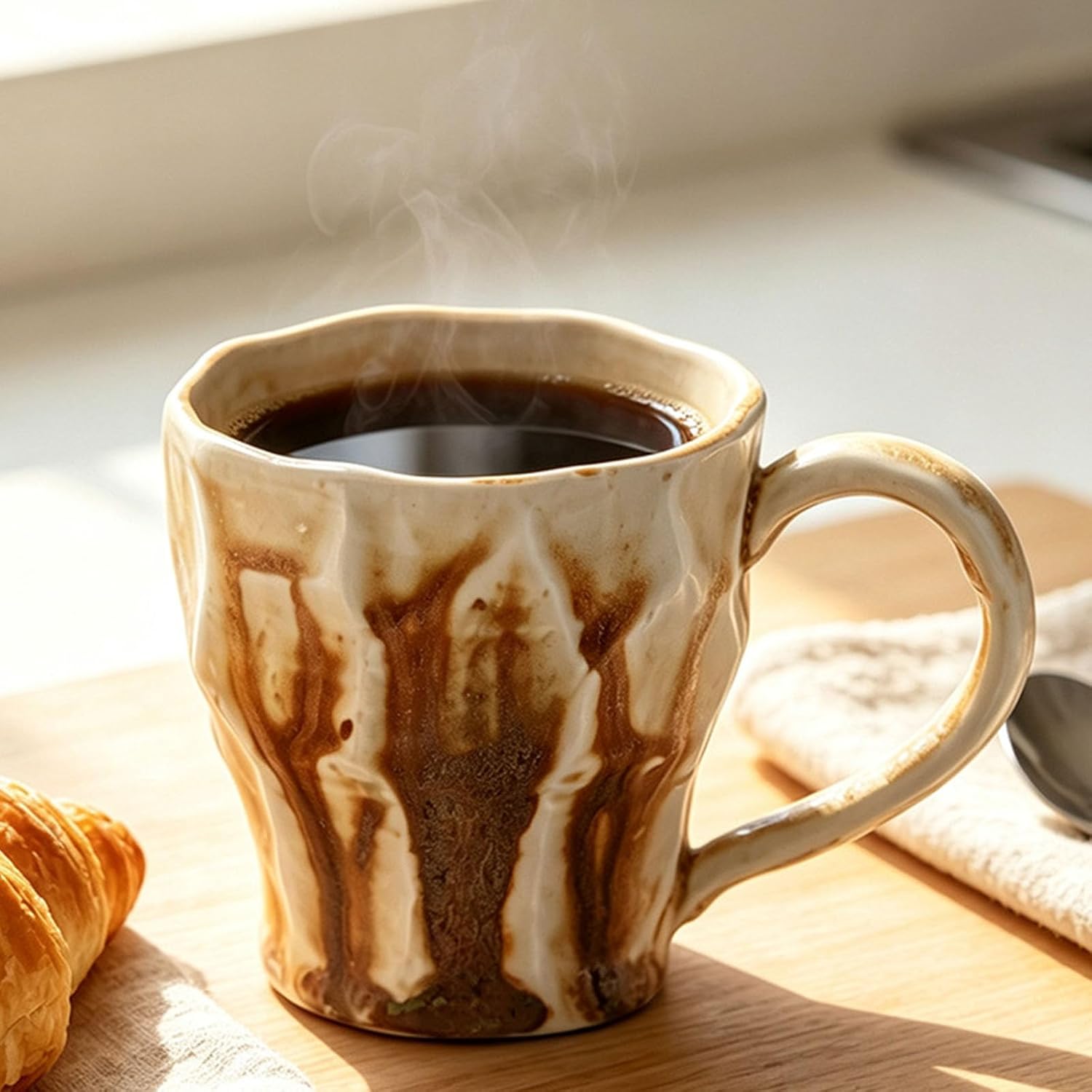 6.5oz Handmade Ceramic Coffee Mug Cute Espresso Cup with Handle Caramel