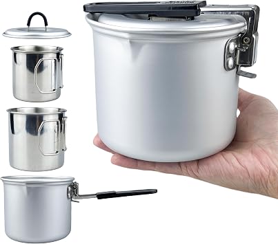 Foldable Camping Pot and Camping Mugs 3Pcs Set Camping Cookware Mess Kit for Backpacking Gear 750ml Pot and 550ml/350ml Cup Lightweight Folding Cooking Set Camping Coffee Pot