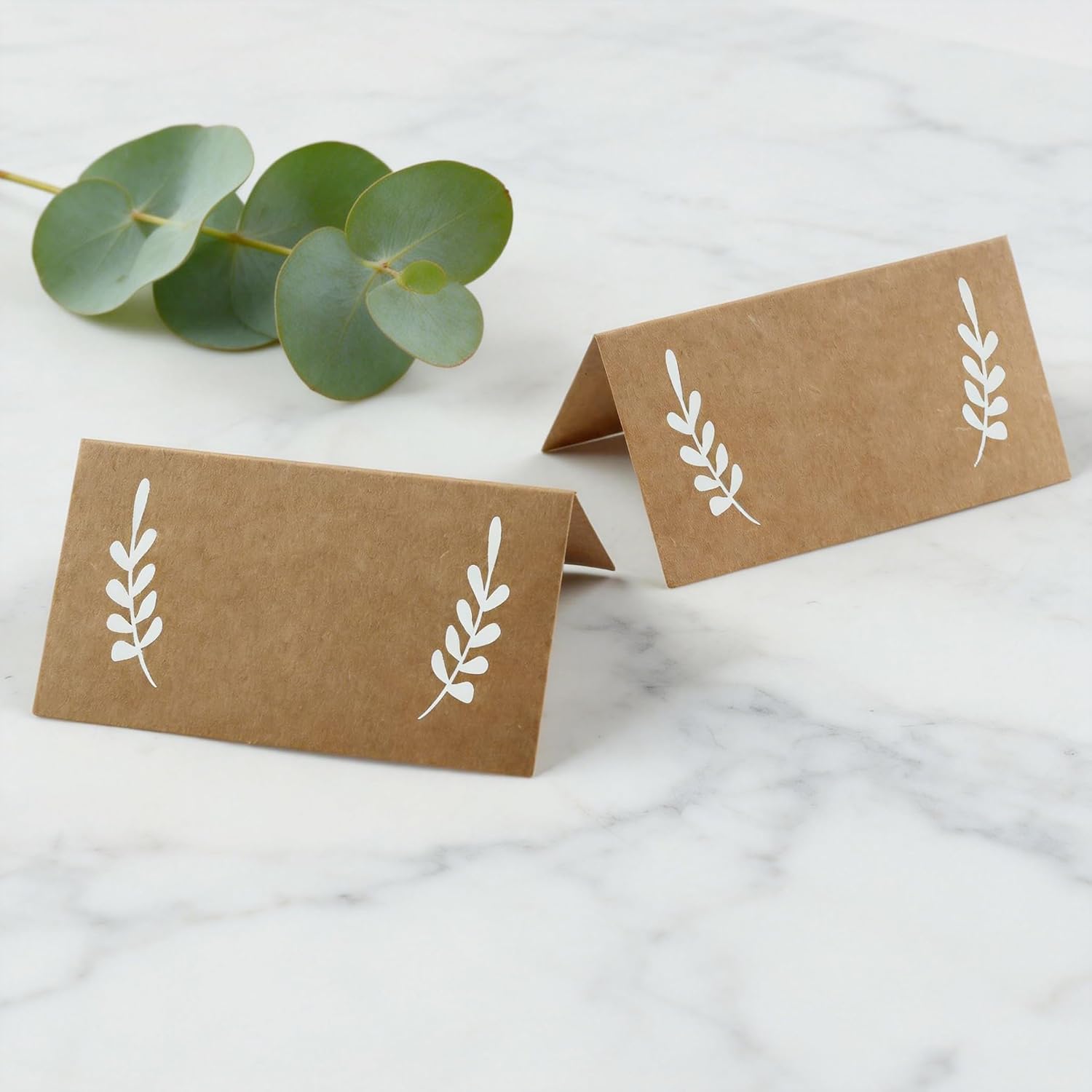 160Pcs 2” x 3.5” Kraft Place Cards, White Laurel Leaves Tent Name Card, Blank Rustic Table Seating Card for Wedding, Dinner, Parties