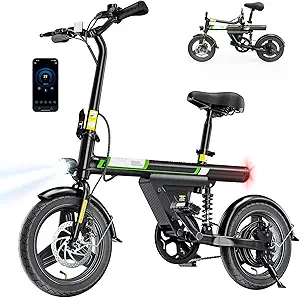 Mini Foldable Electric Bike for Adults, 1000W Peak Folding Ebike, 15 Miles 36V 7.8Ah Battery, 14