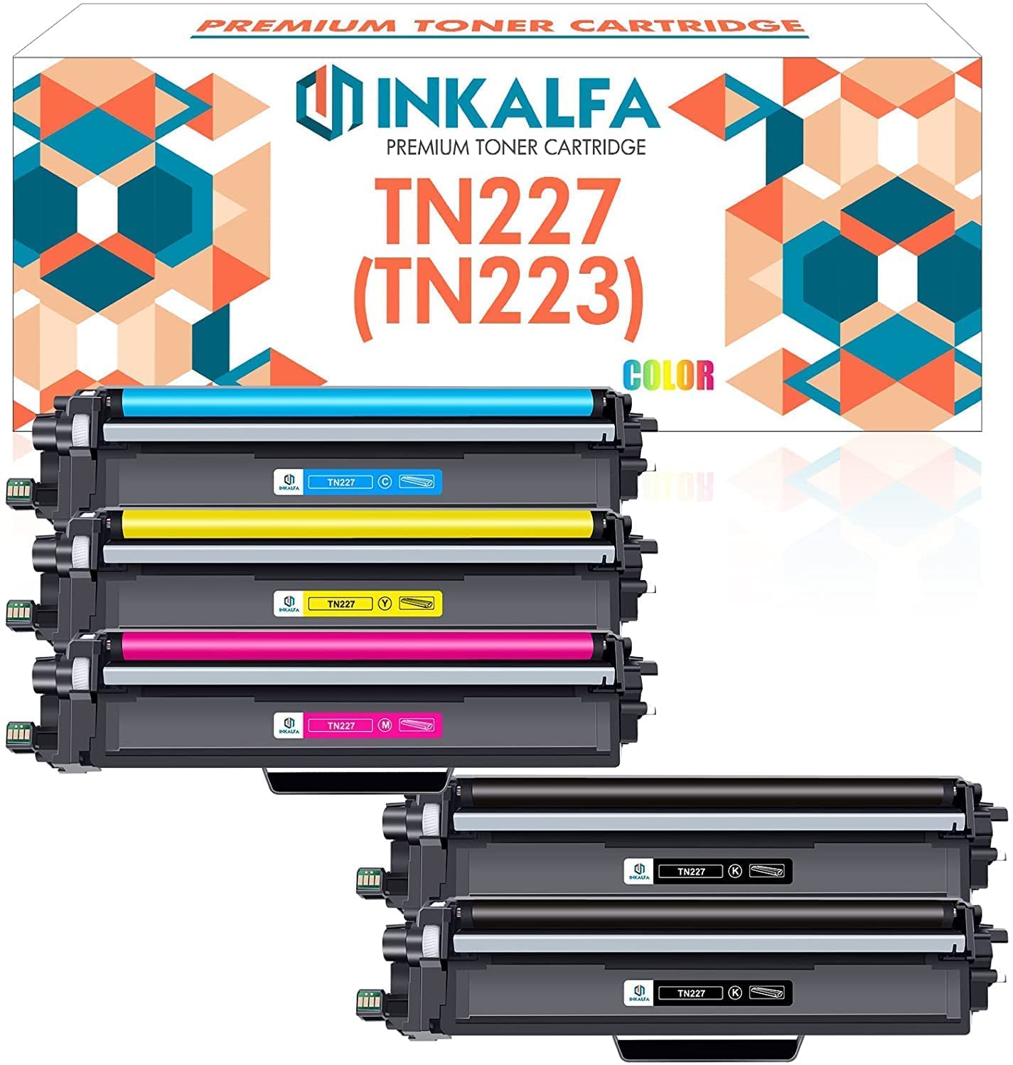 Inkalfa Compatible Toner Cartridge Replacement for Brother TN227 TN-227 TN223 TN 227 TN227BK HL-L3290CDW MFC-L3770CDW MFC-L3750CDW HL-L3270CDW HL-L3210CW Printer (TN-227BK/C/M/Y High Yield, 5 Pack)