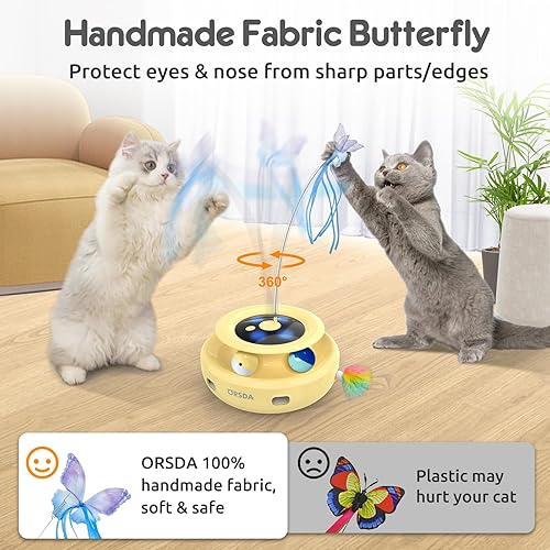 Miniatura 4 de ORSDA Juguete para gatos, electrónico interactivo automático 3 en 1 con plumas de emboscada en movimiento, mariposa revoloteante, bolas de