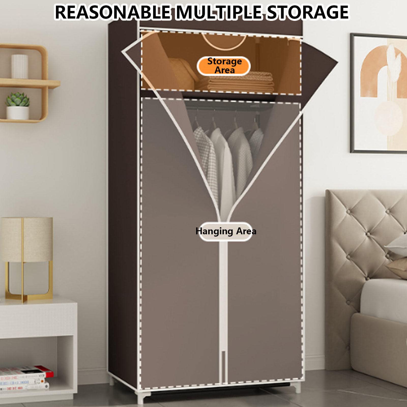 Kleiderschrank aus Segeltuch, tragbare Kleiderschrankregale mit Kleiderstange, Regale, Stoffbezug, Aufbewahrungsorganisator für Kleiderschränke,Red-155x70x45