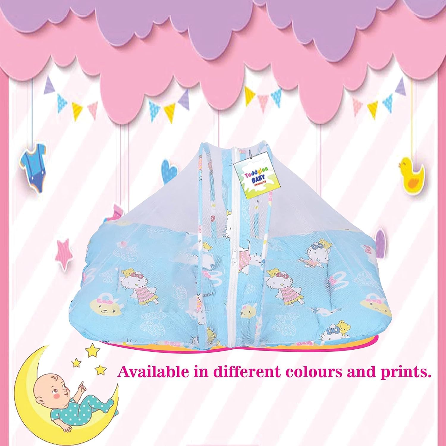Toddylon Flat Bed New Born Baby Bedding Set Cot Mattress with Mosquito Net (0-6 Months) Blue - Image 4 thumbnail