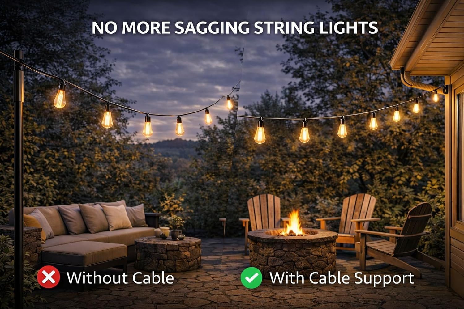 Simple Living Solutions String Light Outdoor Patio Canopy Lighting Kit, 200ft Cable Wire Kit with Wire Connectors, Stakes and Carabiners