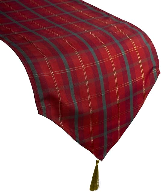 Premier Collection Tartan Table Runner Red & Gold Festive Christmas Check Kitchen Linen (13" x 72")