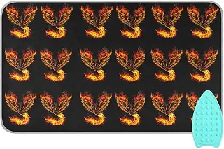 Fire Burning Phoenix Bird with Wings with Wings on Black Portable アイロンマット 厚手アイロンマット 両面使用 アイロン台 洗濯機乾燥機 テーブルトップカバー 27.5 x 47.2インチ