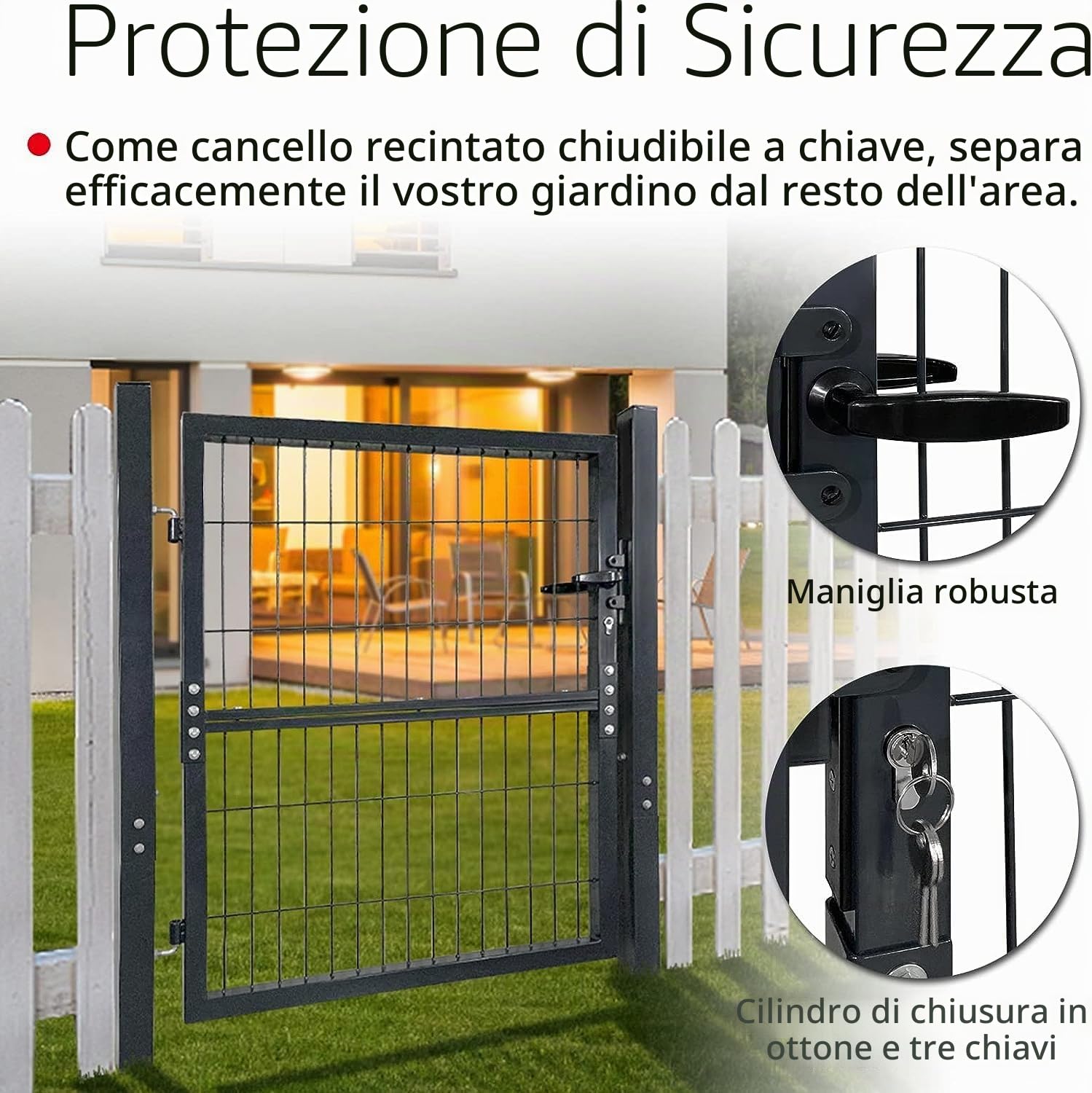 NAIZY - Cancello da giardino in metallo robusto, cancelletto per giardino durevole, Zauntor zincato, singolo cancello a rete ondulata, Zauntür antracite, incluso montante con maniglie in plastica e