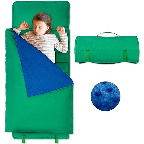 SmoothNovelty Tapete para siesta para niños pequeños con almohada extraíble y manta de color liso, delgado, tapete para dormir suave enrollado,