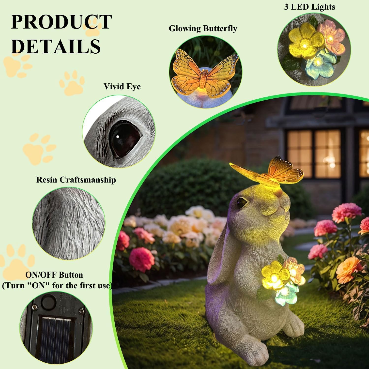 LED Solar Kaninchen Schmetterling Blumenlicht, Outdoor-Atmosphäre Dekoration Lampe, niedliche Harz Kaninchen und Schmetterling Garten Landschaftslampen.