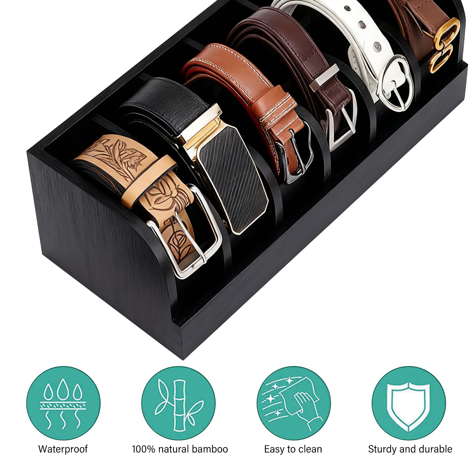 Scatola per cintura in legno, organizer per cintura con 7 scomparti, scatola per display, scatola per armadio e cassetto, scatola per uomini e donne, cravatta, papillon, gioielli (nero)