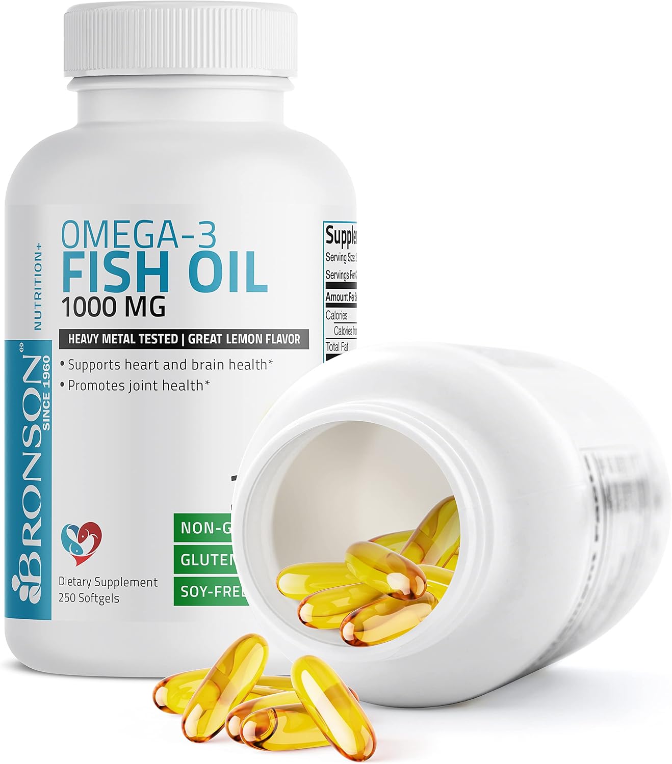 Bronson Omega-3 Fish Oil 1000 MG, Joint & Brain Health - Heavy Metal Tested Non GMO