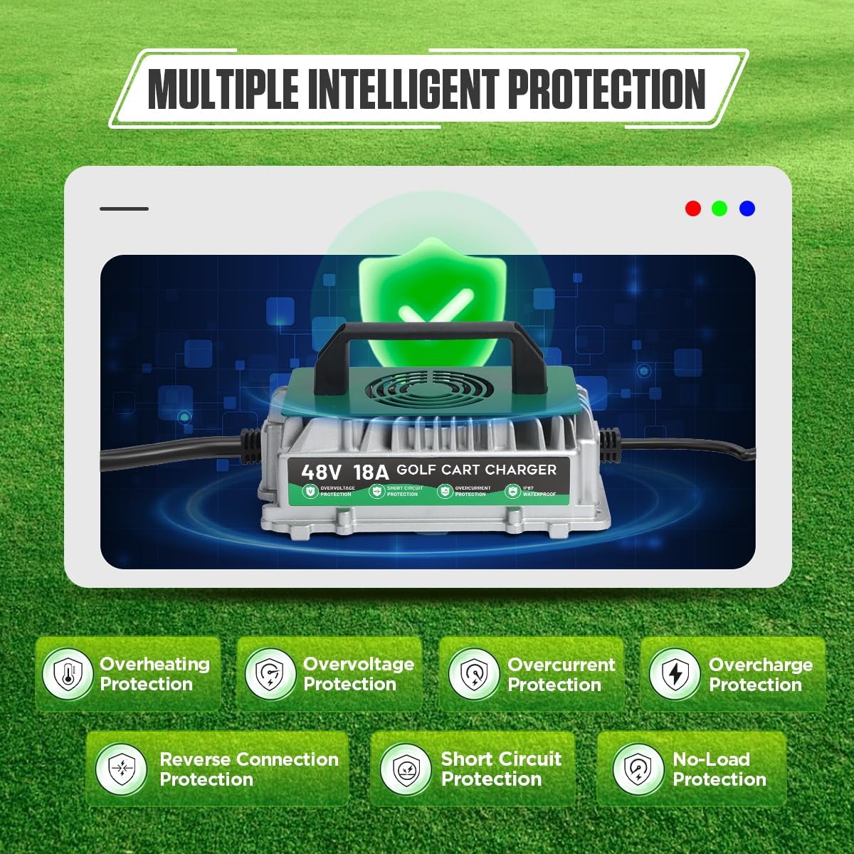 Golf Cart Charger 48 Volt EZGO RXV TXT Fast Charging, 18AMP 48 Volt Golf Cart Battery Charger 1250W Fully Automatic Smart Charging, for Lead-Acid Batteries Only–Not Compatible with Lithium