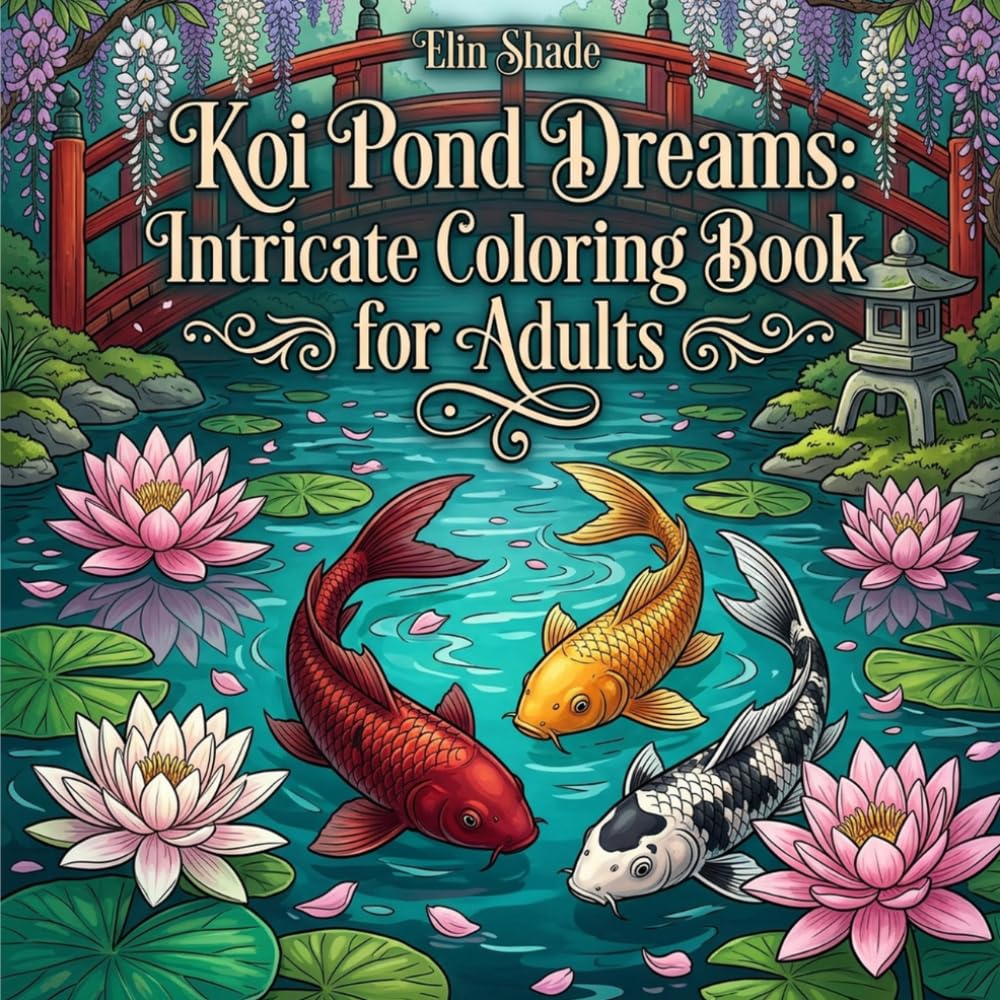 Koi Pond Dreams: Intricate Coloring Book for Adults: 40 Detailed Japanese Pond Scenes Featuring Ornate Koi Fish, Lotus Flowers, Water Lilies and Serene Garden Designs for Relaxation