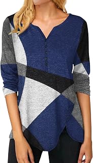 BORTGYUI Stretchy Golf Plus Size T-Shirt Women Casual Autumn Long Sleeve Pullover V Neck Buttons Baggy Spandex Printed Tshirt Ladies