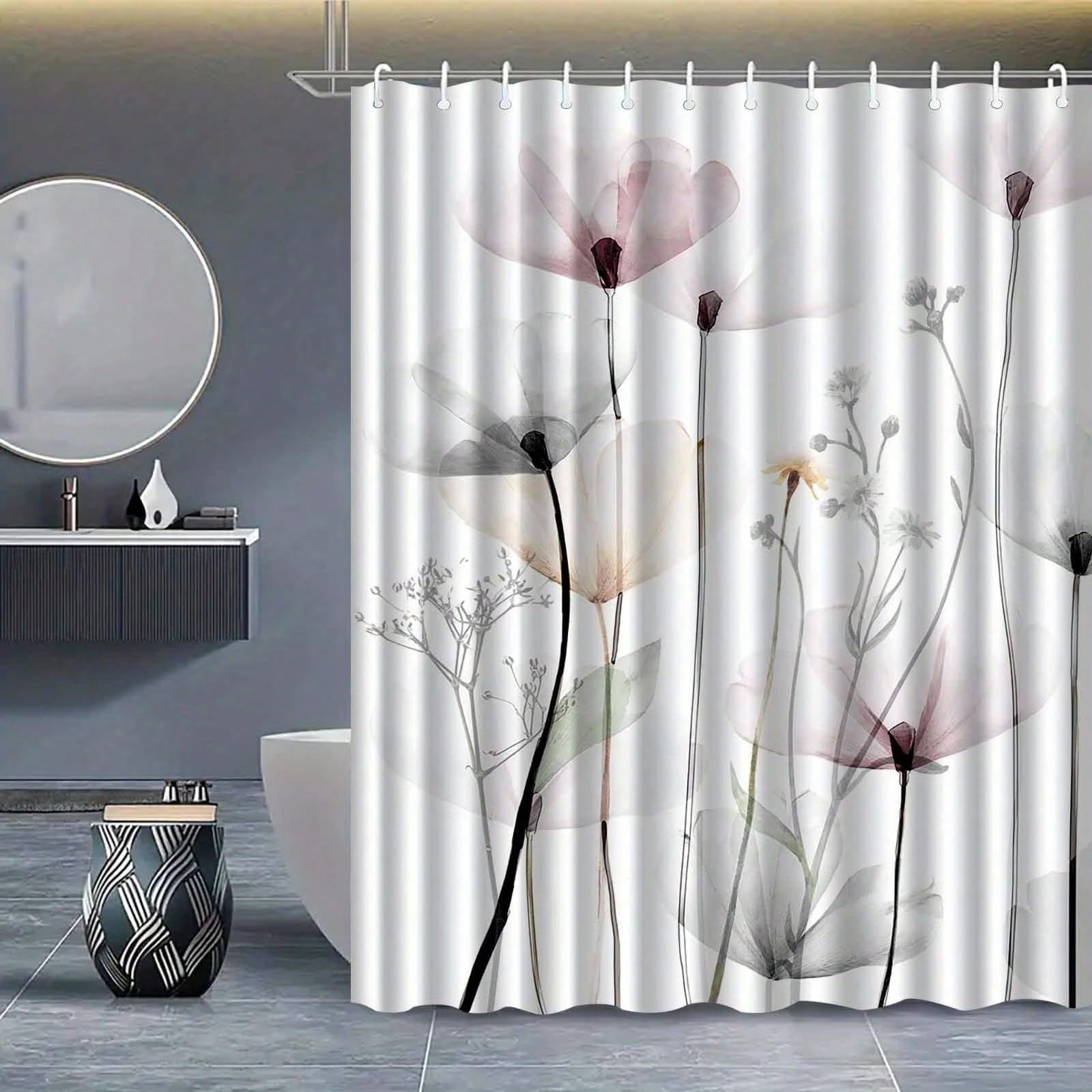GLKSDLPO Modern Minimalist Nordic Floral Plant Shower Curtain Elegant Bathroom Curtain Bathroom Decoration Pattern Bathroom Accessories(90x203cm/35x80in(WxH))