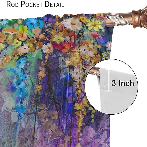 Miniatura 559 de Retro 70s Floral Blackout Window Curtains, Watercolor Flower Plant Rustic Modern Style Pattern Window Drapes, for Bedroom Living Room 42x45in 2