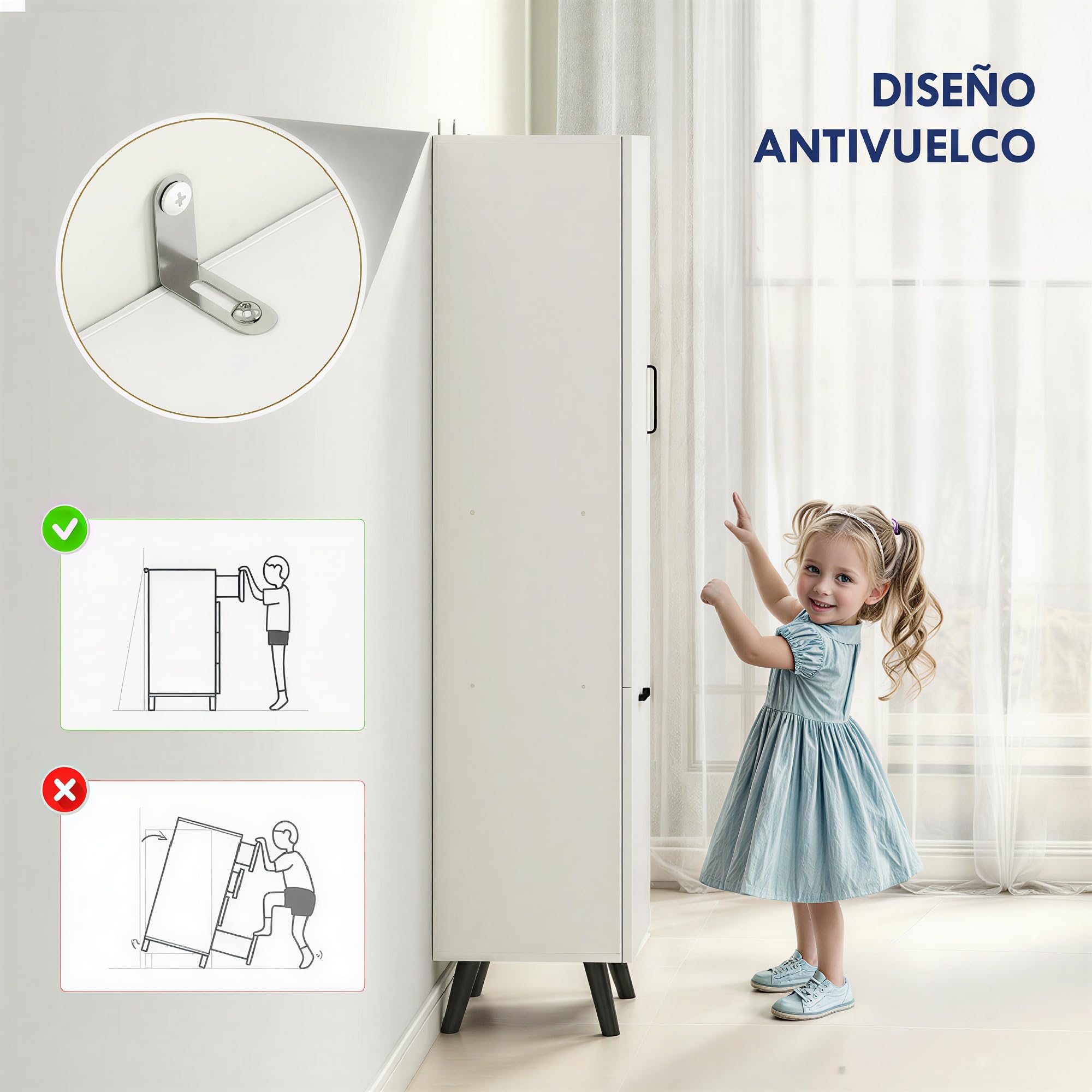 HOMCOM Armario de Baño Alto con Puerta y Estantes 35x31,5x144 cm Blanco | Columna de Baño Estrecha, Cesto para Ropa Sucia, Mueble Auxiliar para Cocina Salón