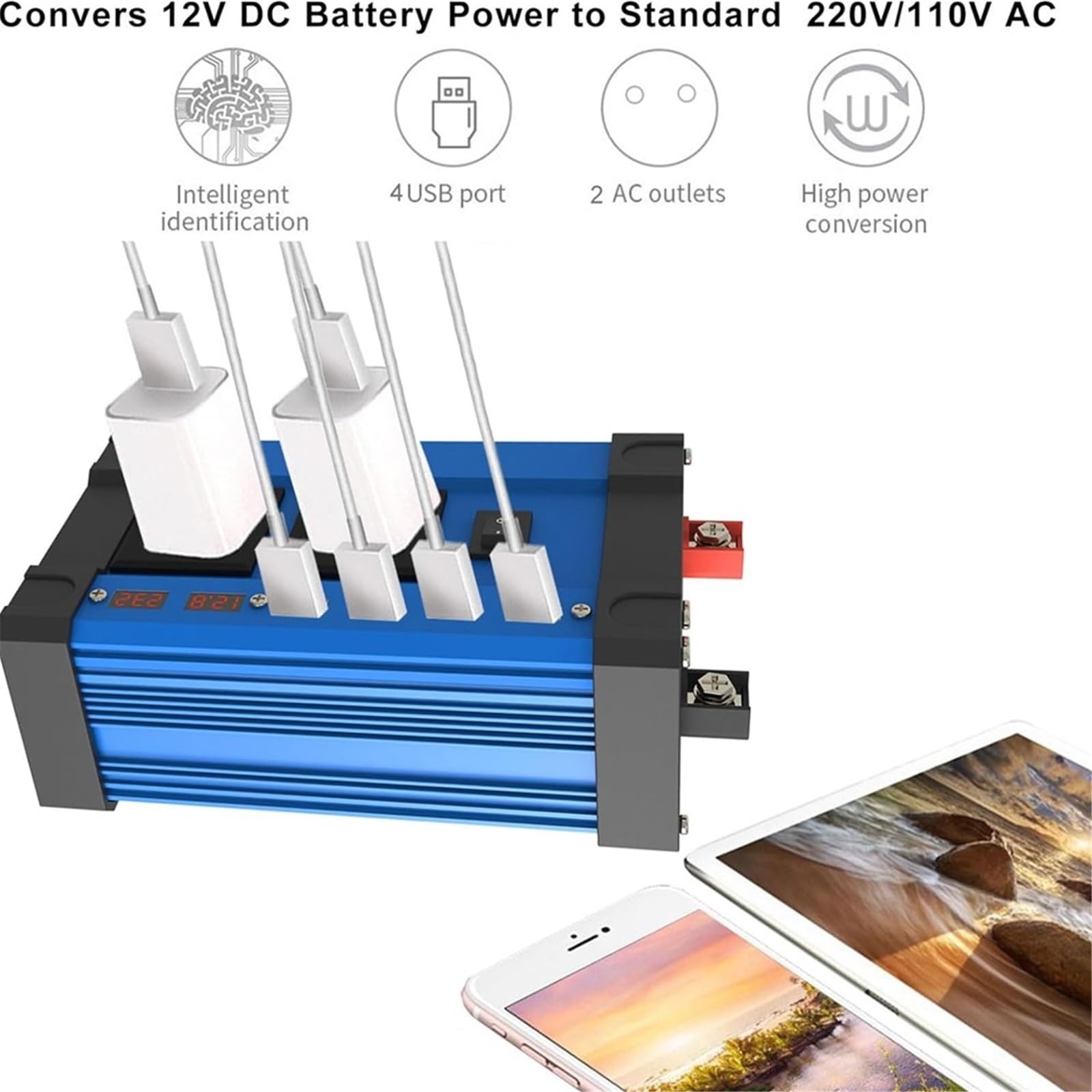 Kit pannello solare completo, system di pannelli solari | Controller 30a+Inverter 500w+Pannello 18w, 4 porte USB, doppia presa universale, doppio display digitale LCD
