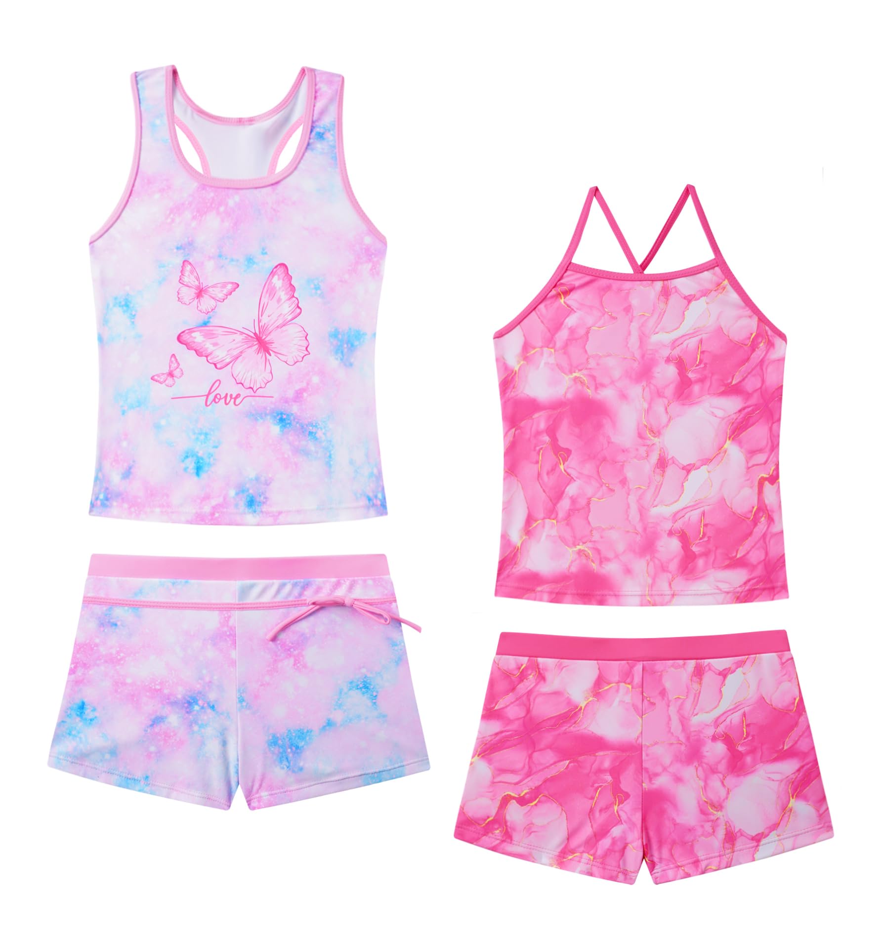 Akokvlar Girls Two Piece Bathing Suit Swimsuit Tankini Swimwear with Boyshort