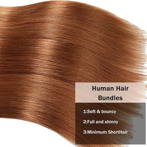 KODRHAR Light Brown Bundles Human Hair Straight 12 14 16 Inch Straight Human Hair Weave 3 Bundles Silky Hair Bundles Brazilian 3 Bundles Human Hair Extensions 30 Color — view 4