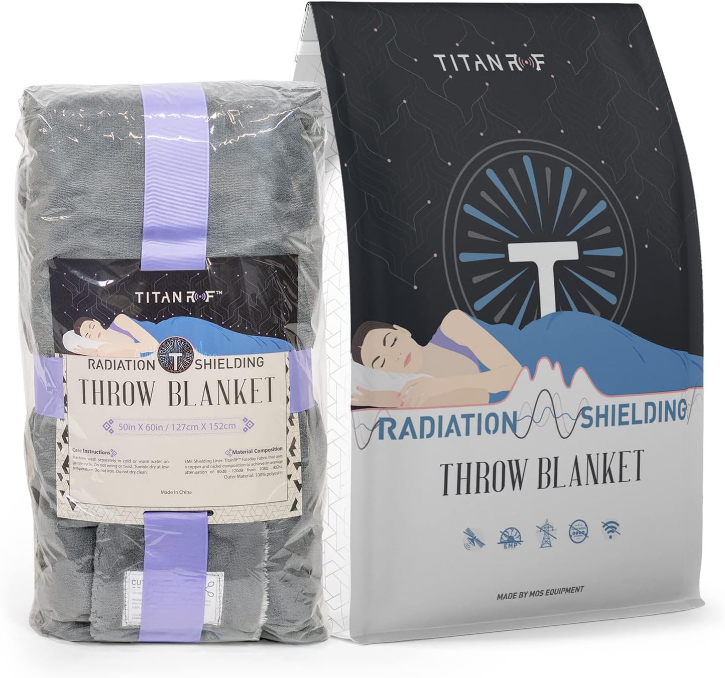 Mission Darkness TitanRF Radiation Shielding Throw Blanket - 50" x 60" (127cm x 152cm) Ultra-Soft Reversible Gray and White Design with EMF Radiation Protection (*This is Not a Faraday Cage)