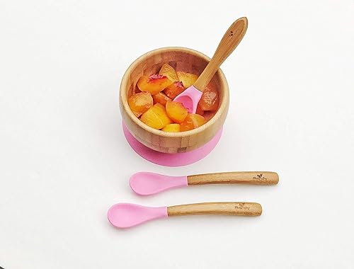 Miniatura 6 de Avanchy Juego de cucharas de bambú y silicona para bebés, utensilios de alimentación autónoma, destete LED para bebés de 4 meses, 5 unidades, con