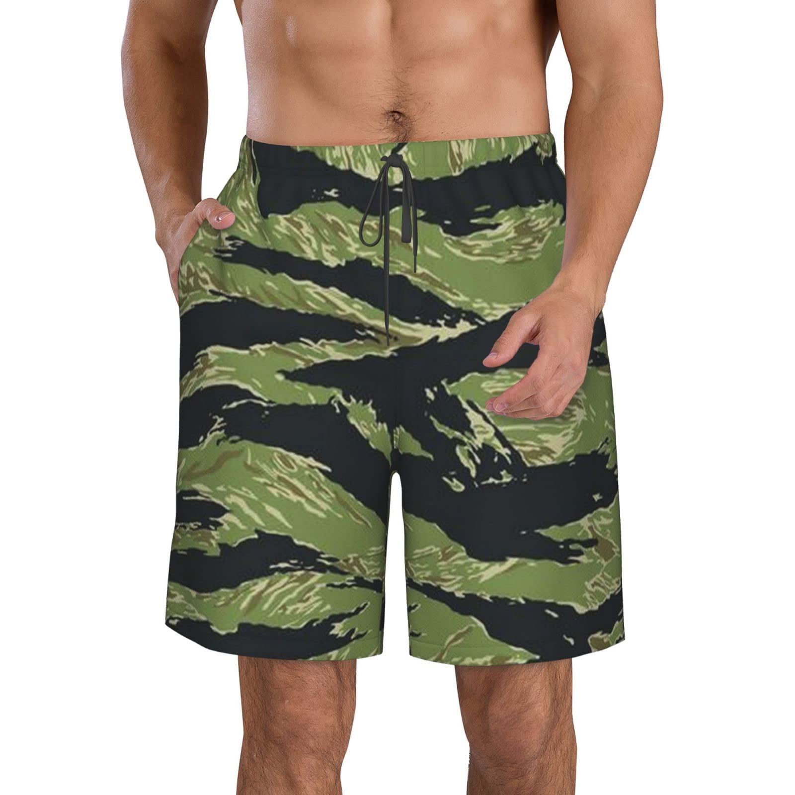 Besbapes Mens Swim Trunks Quick Dry Swim Shorts Mesh Lining Swimwear Bathing Suits with Pockets (Vietnam Tiger Stripe Camo)