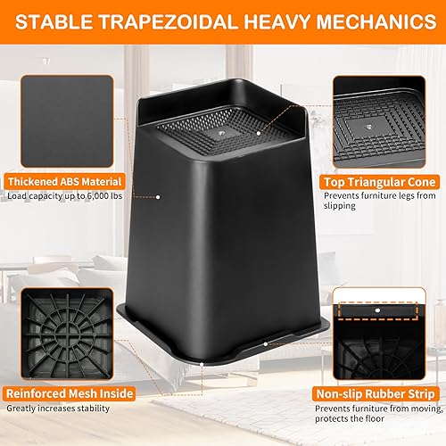 Miniatura 6 de Elevadores de cama de 8 pulgadas resistentes, elevadores de muebles con plástico duradero, elevadores de cama de gran tamaño que soportan hasta