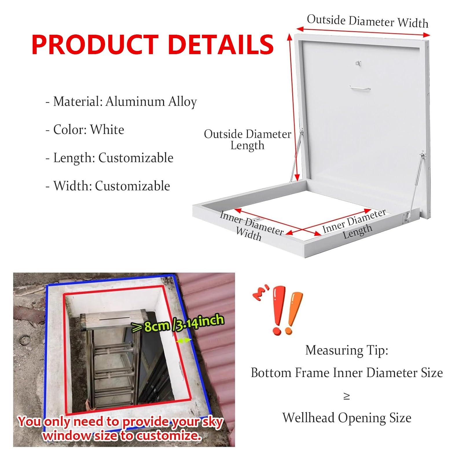 Aluminiowe okno dachowe z mechanizmem wentylacyjnym i uchwytem 45 x 45 cm (17,7 x 17,7 cala) – idealne do garaży na poddaszu i remontu domu