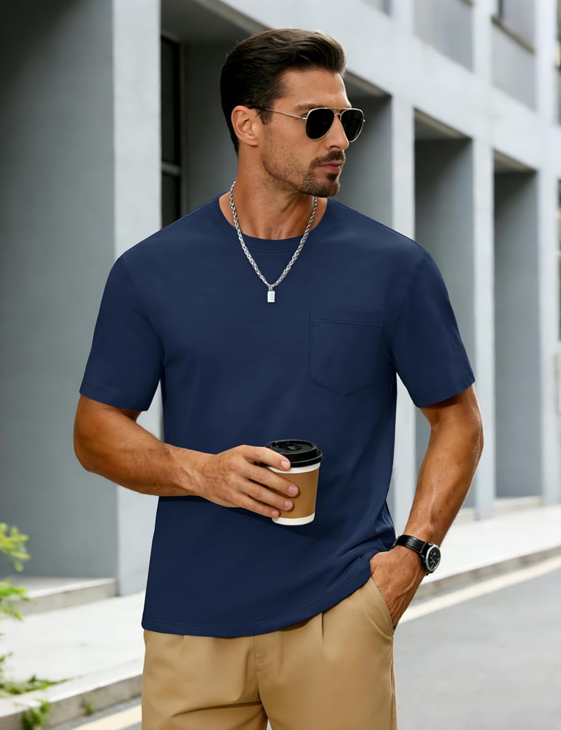 MAGNIVIT Men's Cotton Pocket Tee Shirts Soft Crew Neck Solid Color T Shirt Casual Short Sleeve Summer Basic Tops - Image 3