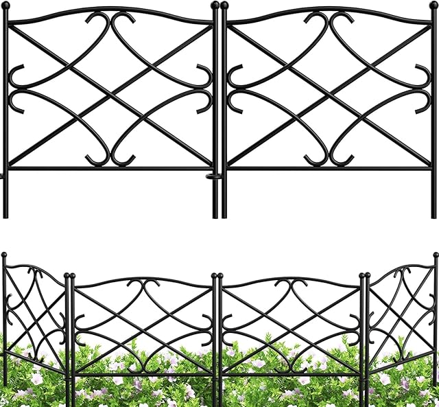 Amagabeli 60 cm x 300 cm płot ogrodowy, metalowe elementy ogrodzenia, płot ogrodowy, płot dekoracyjny, kompletny zestaw, metal, drewno, drut, metalowe ogrodzenia metalowe DA0622