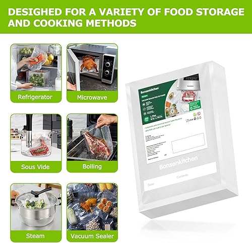 Miniatura 3 de Bonsenkitchen Precut Vacuum Food Sealer Bags 100 Pint 6" x 10", BPA Free, Commercial Grade Textured Food Vacuum Sealer Bag, Thick Embossed Bags for